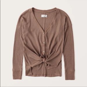 Abercrombie & Fitch cozy waffle button up top in a warm rust color